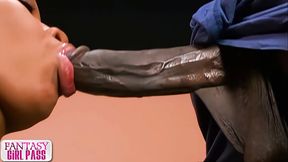 Ebony babe dominates black man with wet blowjob and big booty