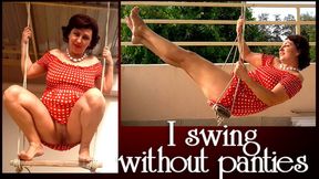 Regina Noir housewife swinging without panties on a swing outdoors Slow motion