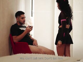 Discovers her stepbro masturbating and assists him