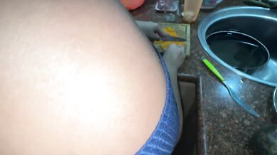 Christmas Gift for My Morbid Big Ass Mother-in-Law while Cooking in a Thong. fast cum