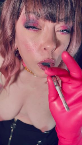 Your Smoking Fetish Queen, Tina Snua Smokes A Slim Cigarette In A Holder Wearing Latex Gloves &amp; Playing With My Tits