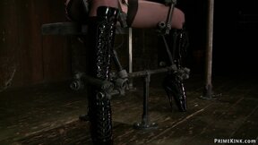 Chained blindfolded slave punished