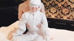 Cute Japanese girl fingers and fucks busty inspector