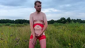 Having Fun Outside In My Stockings, Heels And Garter Belts, Masturbating And Cumming