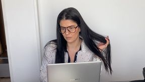 Gassy secretary farting , burping and smoking at work *