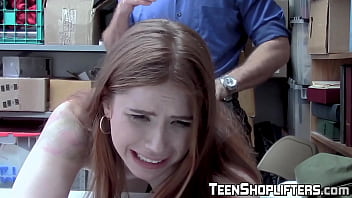 Redhead teen suspect is strip searched and fucked by a guard