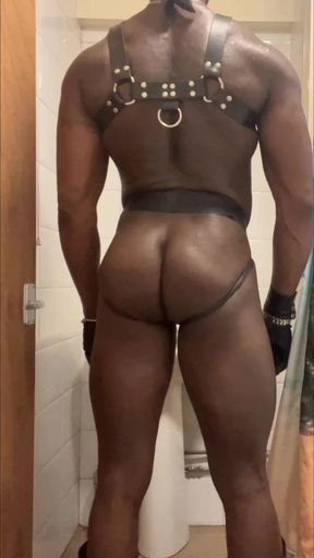 Filthy Black Bodybuilder Leather &amp; Latex XXL Butt Show Teaser