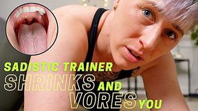 Sadistic Trainer SHRINKS and VORES You - Giant FtM Tomboy Torments you with Workout Equipment POV