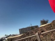 Risky run and walk with small cock out