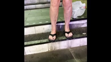 Her pierced clit glistens during public flashing