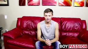 ”Twink pulls on his big heavy dong right after the interview”