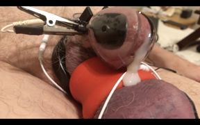 Estim Chastity Cage - 7inch dick stuffed into a one inch estim cage. Hands free orgasm