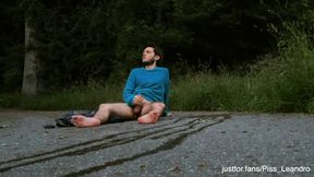 Caught pissing and jerking off outdoors - gay public exhibitionist water sports