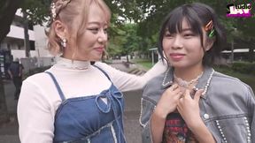 A Blonde and a Dark-haired Beauty Share Wild ion Beneath the Open Sky. - a