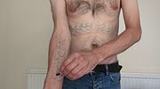 Painting blue and green waves on my body