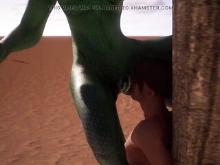 Alien Reptilian Rides Human Chaps Schlong - CG Animation