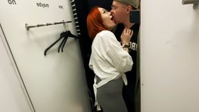 CREAMPIE ! Passionate kissing in fitting room and hot sex in mall toilet