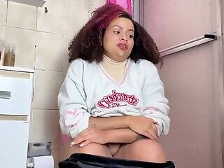 Chubby Girl Can't Stop Farting in Toilet with Belly Ache