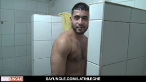 Draped Latino Screwed in Gym Bathroom