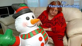 BBW Mature Redheaded Nurse Vicki Blows up Inflatable Snowman for You