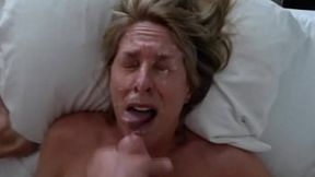 Mature Beth's face covered in a gigantic cum facial