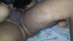 my cuckold rimming my ass and licking my pussy while i fuck with his friend then they both creampie me