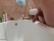 Russian teen with big dick pisses in the bathroom and cums