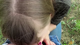 Hot coed gave me a Blowjob and swallowed cum while walking outdoors