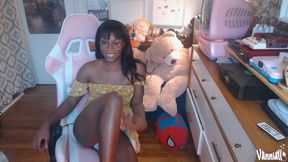 ebony trans girl next door vanniall lifts her sundress to masturbate her big cock - webcam show with self facial cumshot