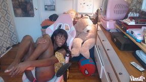 ebony trans girl next door vanniall lifts her sundress to masturbate her big cock - webcam show with self facial cumshot