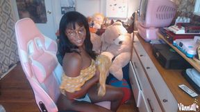ebony trans girl next door vanniall lifts her sundress to masturbate her big cock - webcam show with self facial cumshot
