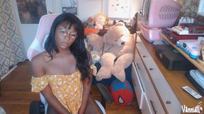 ebony trans girl next door vanniall lifts her sundress to masturbate her big cock - webcam show with self facial cumshot