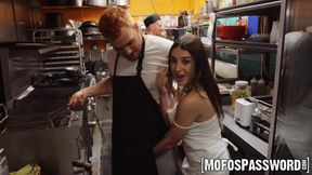 Hot studs take turns throating Violet Gem in a nasty gangbang