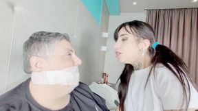 BABE PUNISHING THE FAT GUY WITH BURPING INSIDE HIS NOSE - CLIP 3