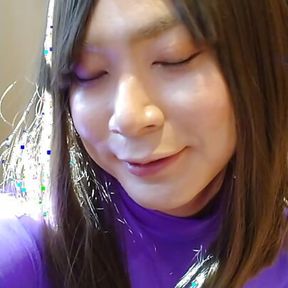 Japanese amateur crossdresses colorful morphsuit masturbate