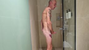 Perv on me as i have a shower and wash my big dick making it all soapy and slippery