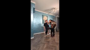 Goddess Luna and Faith - Tied on chair and CBT - side view