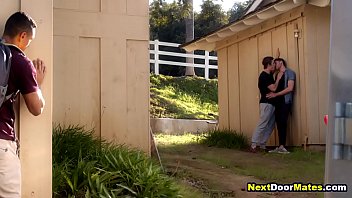 Jealous guy spying his gay friends fucking outdoors