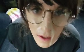 Tranny Get's Facial After Blowjob in Car! Public Presentation Proudly in the City!! POV
