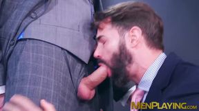 Suited Dani Robles sucks and rides the uncut cock of model D DanÂ