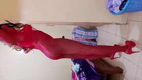 Standing Red Fishnet Sexy Porn
