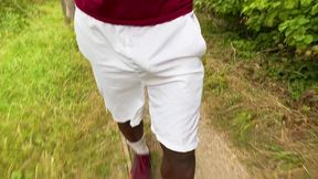 Walking in the Woods, Commando in My White Nylon Shorts!