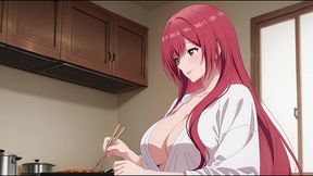 stepson came home early and caught dad s wife cooking in a tiny robe. kureha enomoto hentai cosplay (ai-generated)