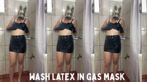 wash latex in gas mask in the shower