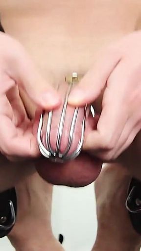 Chastity Slave Playing with Locked Cock