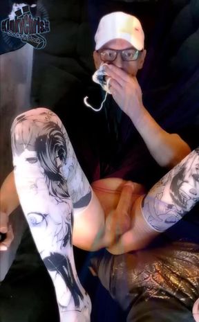 KinkyChrisX shows his shaved cock wearing ahegao socks #socksworship