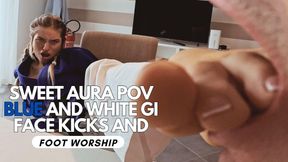 Sweety Aura POV blue an white gi kicks and foot worship