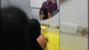 Latina chika stands in Doggy Position and fucks w BF in restroom