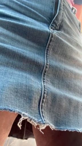 Public Peeing in my Denim Skirt no Panties and Masturbating