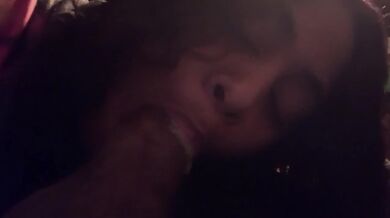 Ebony BBW takes my big dick in her throat till she gags hard